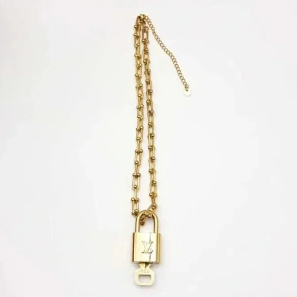 Authentic Louis Vuitton Lock and Key with Unbranded Gold Plated Chain Necklace